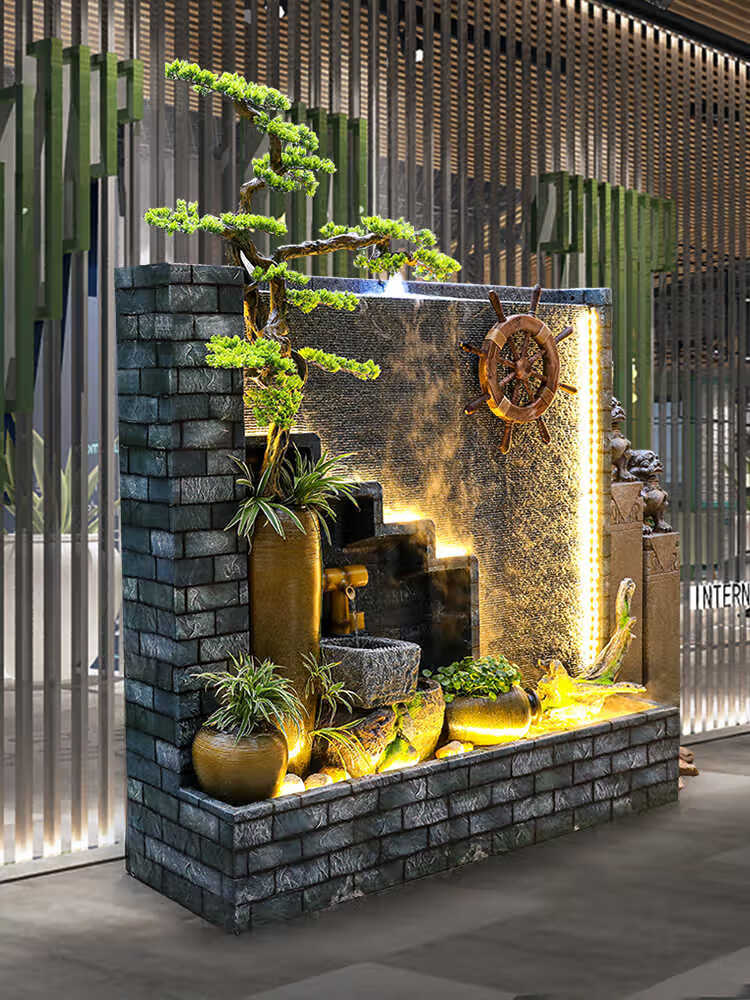 茶楼摆件 新中式庭院水景流水墙水幕假山喷泉装饰茶楼会所入户花园