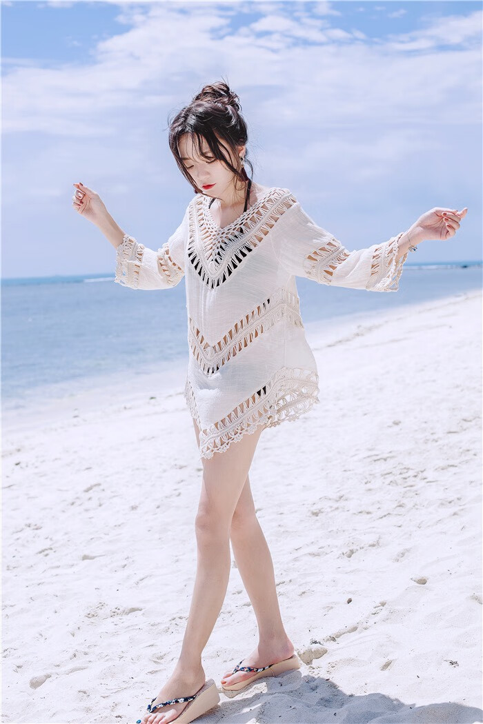 泳衣情侣款泡温泉时尚夏海边度假沙滩裙比基尼罩衫镂空游泳衣外套沙滩