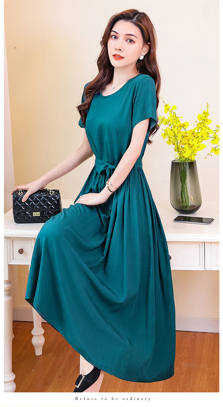 恒源祥品牌高档女装中年妈妈纯棉绸连衣裙阔太太气质时尚贵夫人夏装40