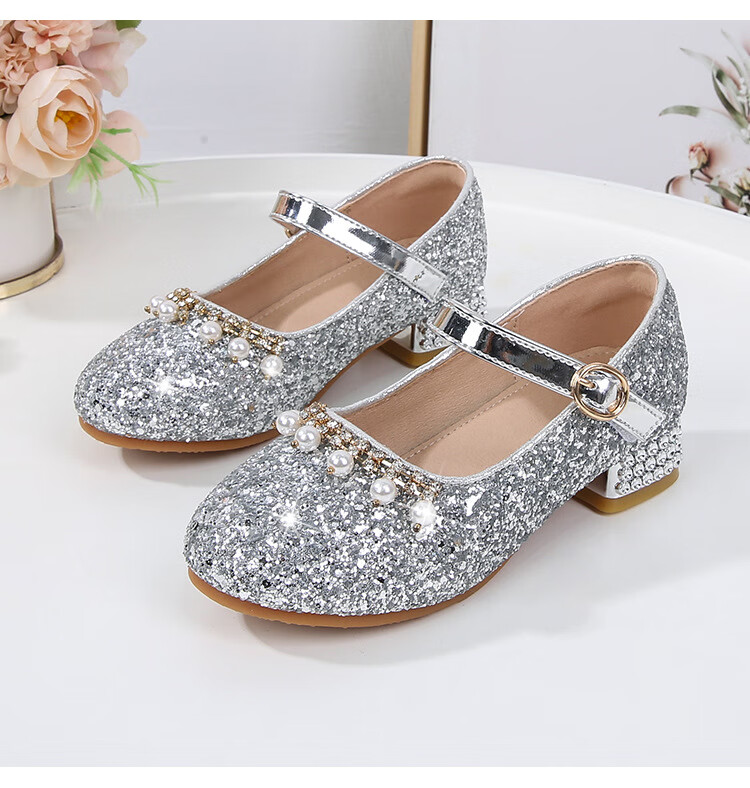 释延振品牌儿童高跟鞋水晶鞋爱莎公主小女孩子礼学生钢琴演出202 粉色