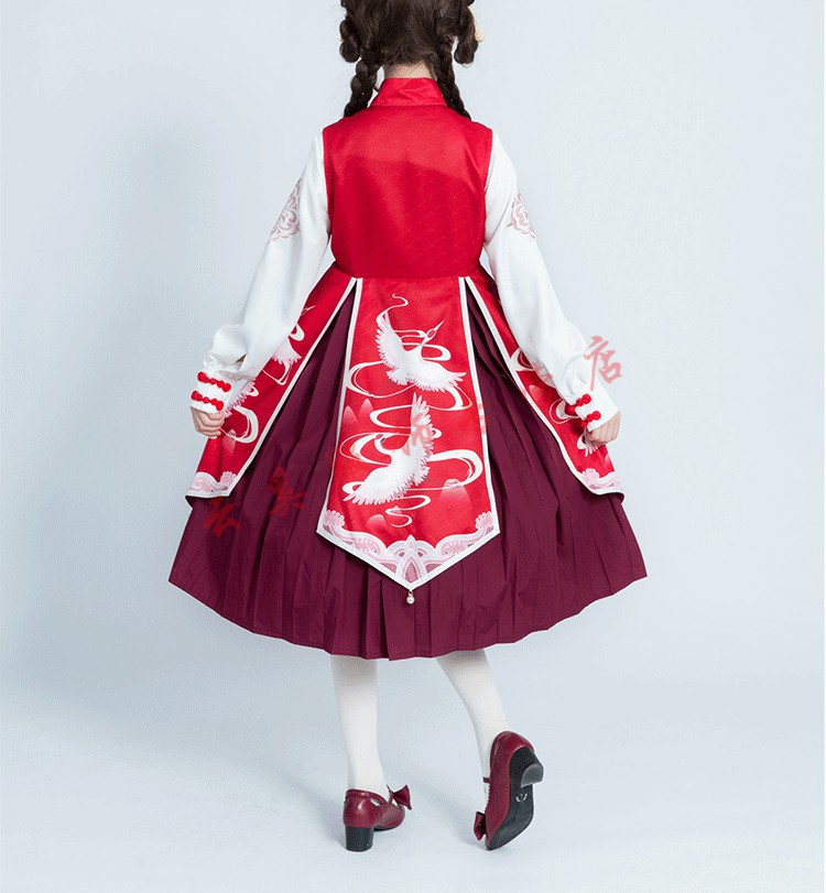 洛丽塔洋装lolita中国风中华风连衣裙日常白菜全套op秋冬 红色连衣裙