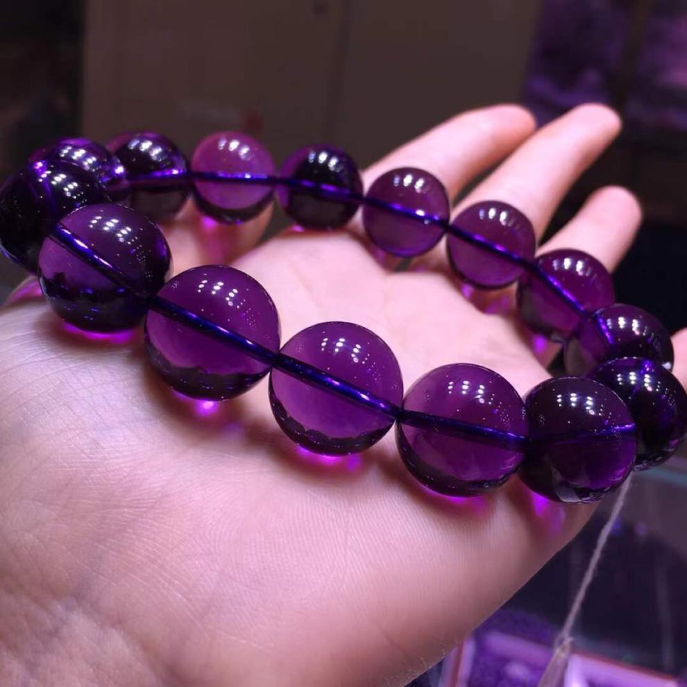瑾洛收藏级天然乌拉圭紫水晶手链 紫罗兰深紫色手串旺学业16mm