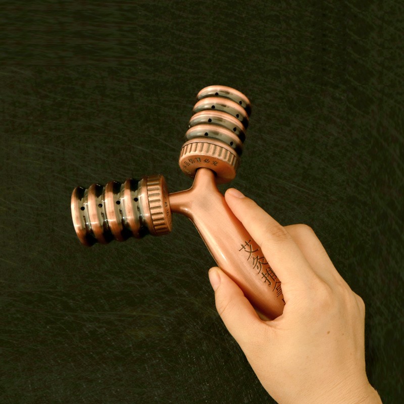 善易器械店 古铜艾灸按摩推拿器艾灸棒滚筒温灸棒多功能手动全身温灸