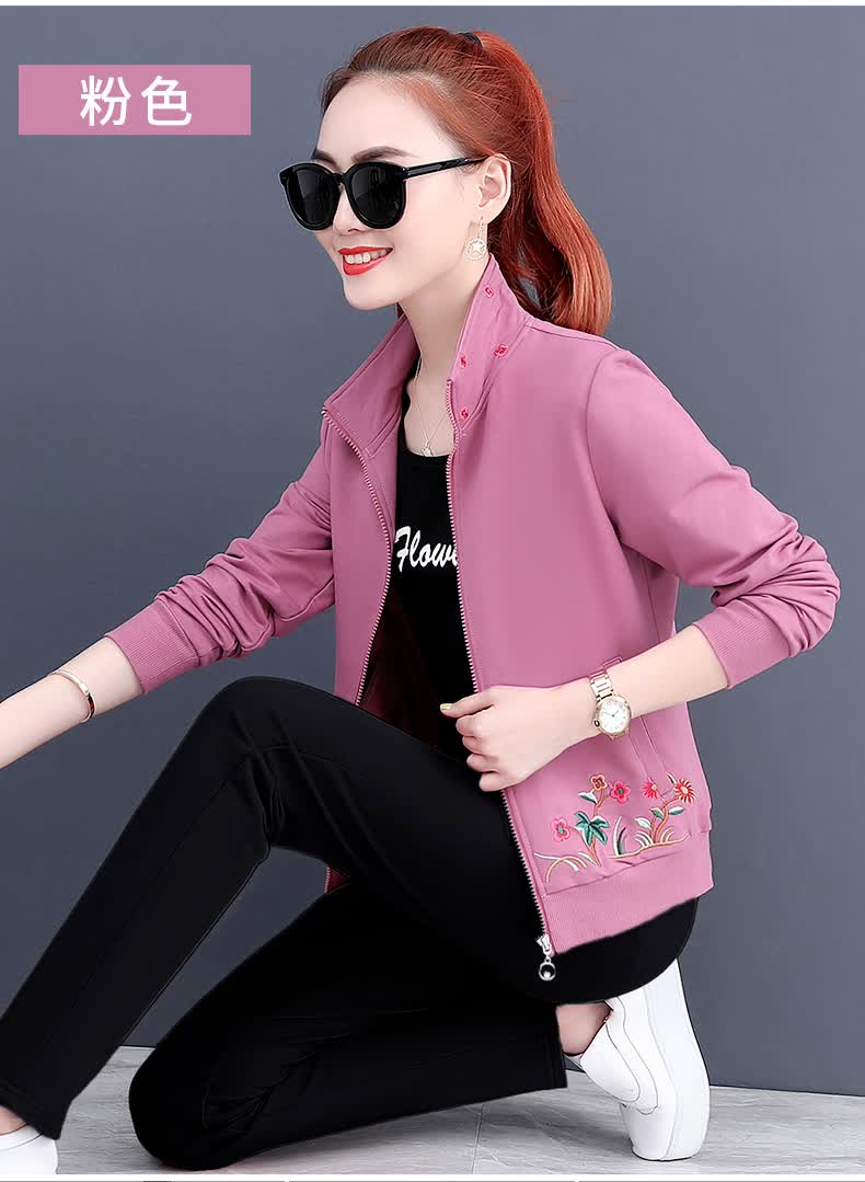 衣捷路 品牌运动套装女三件套春秋季新款女士跑步运动服大码中老年人