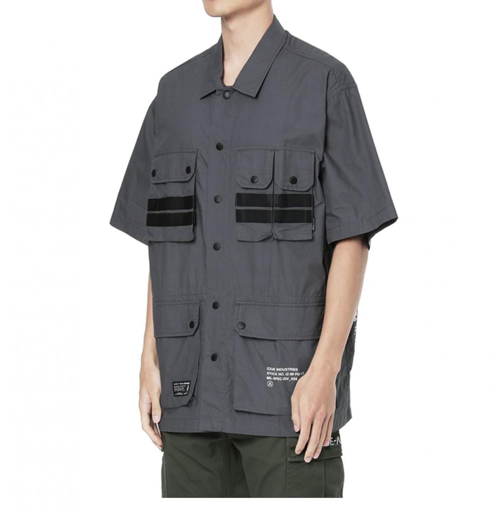 it izzue男装工装短袖衬衫夏季休闲潮流logo印花8313u1g gyx/中灰色 l