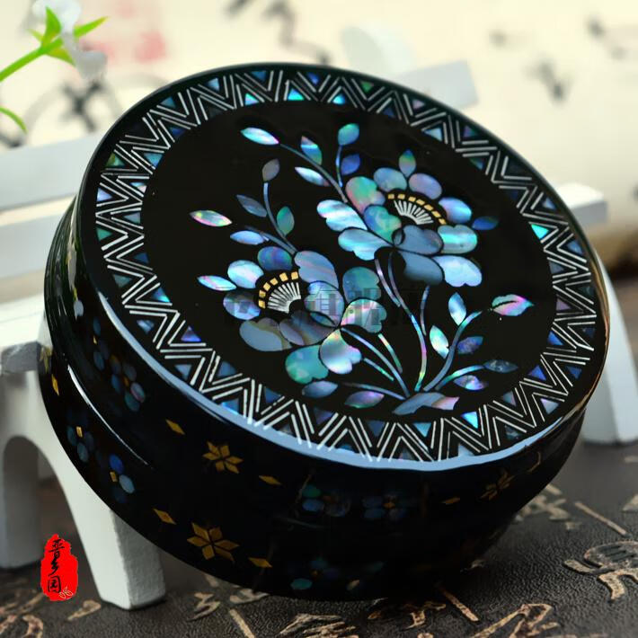平遥推光漆器平遥推光漆器螺钿贝壳镶嵌首饰盒胭脂盒项链盒戒指盒拍