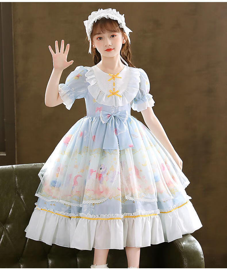 洛丽塔甜美儿童春秋款长袖连衣裙女童萝莉塔公主裙女孩甜美 912岁中大