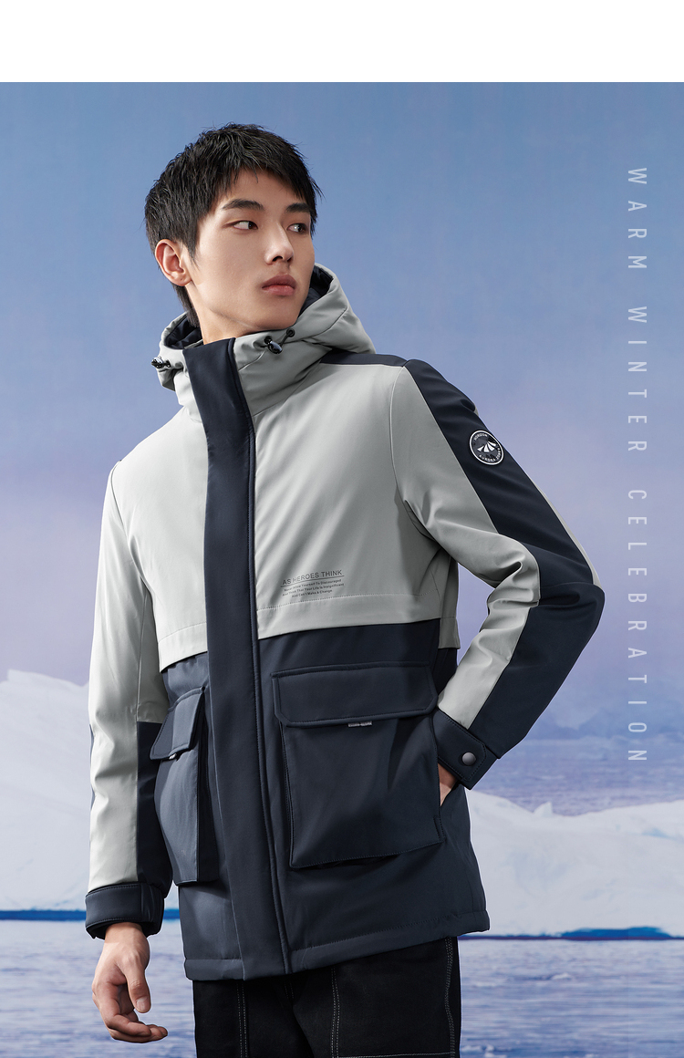 hla海澜之家鹅绒羽绒服男士极光系列90%鹅绒防泼水大口袋外套男 蓝灰