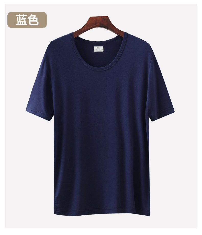 中老年t恤男短袖无领莫代尔t恤男居家爷爷老头汗衫薄款打底衫爸爸夏装