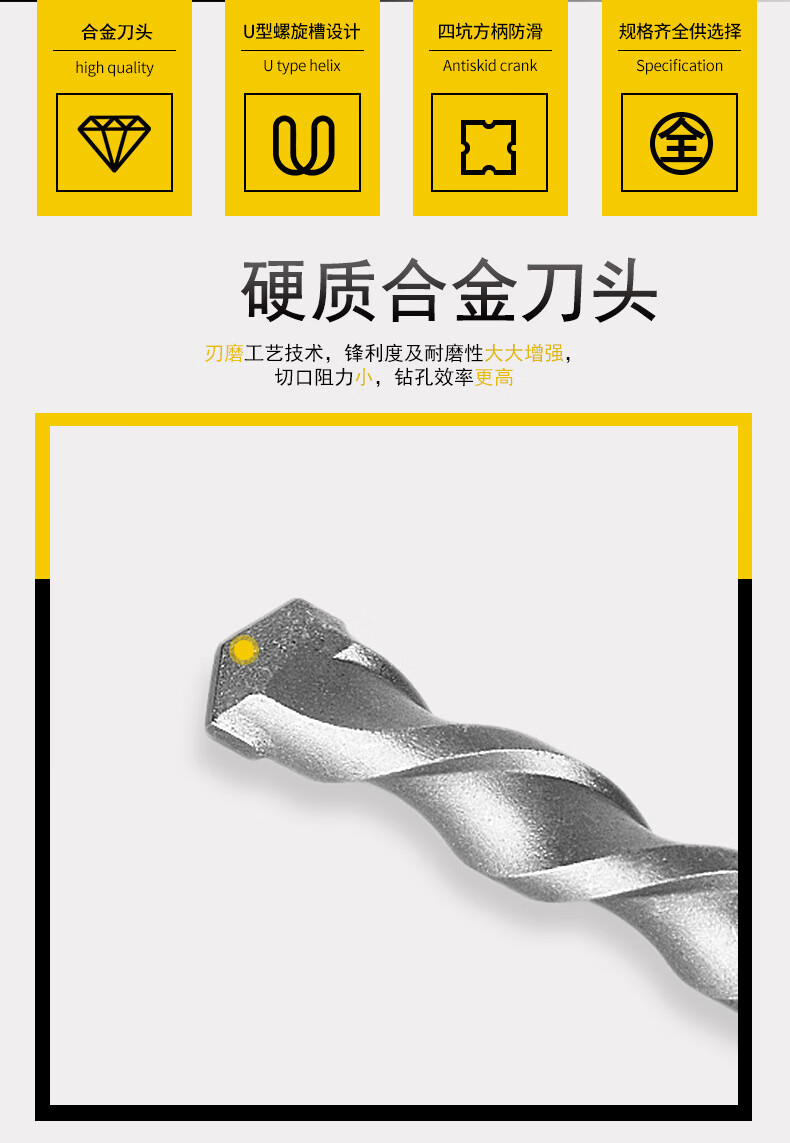 混泥土钻头冲击钻头圆柄两坑两槽混泥土加长穿墙合金电锤钻头 20*500
