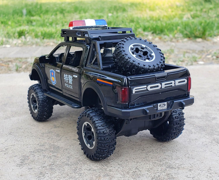 32福特猛禽大轮带减震合金汽车模型仿真公安特警车玩具金属车模定制款