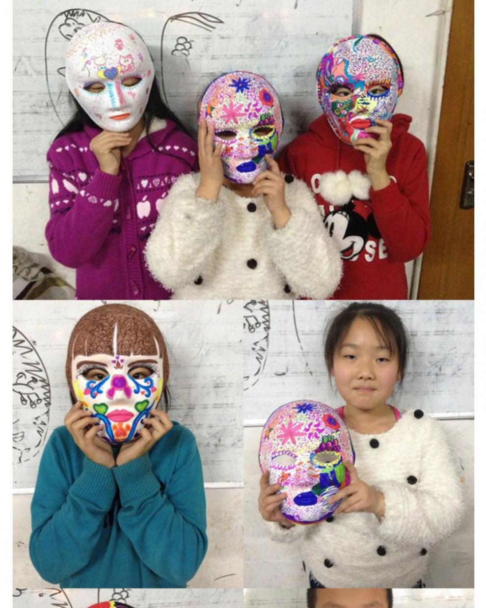 家居同款幼儿园儿童手绘纸浆京剧脸谱面具白手工空白马勺绘画材料包