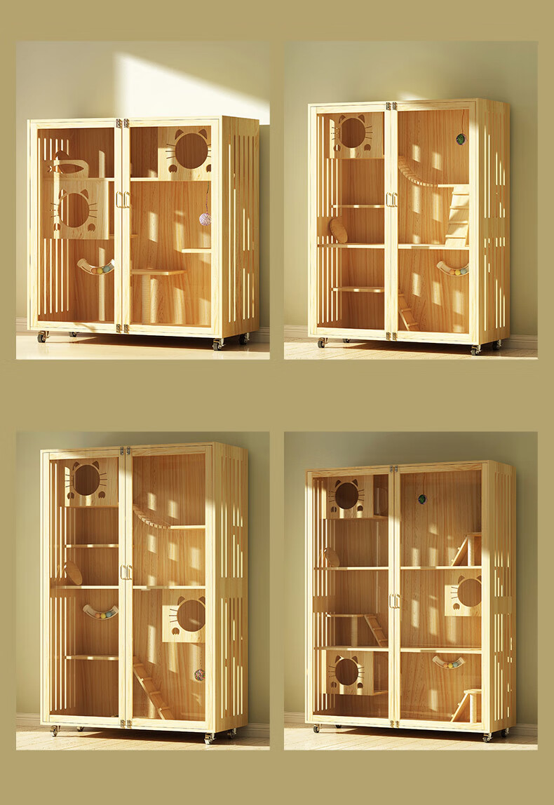 亚克力猫别墅实木猫笼别墅猫舍猫屋公寓家用三层大型室内自由空间