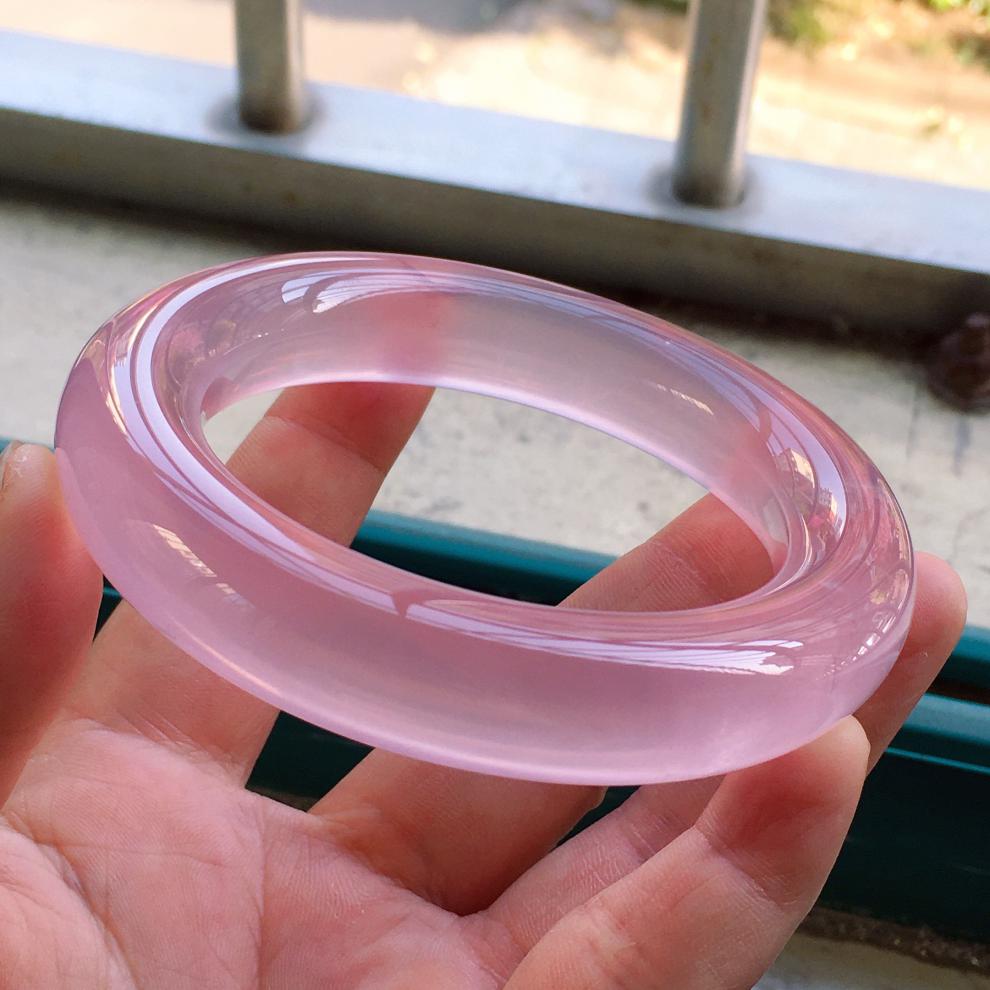 古珍粉晶手镯莫桑比克星光粉晶水晶镯子胖圆条59内径一物一图送长辈