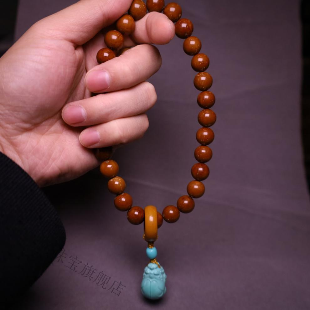 紫金鼠手串耀天文玩库克手持佛珠念珠蒙绿松石貔貅跑环佛珠念珠 成品