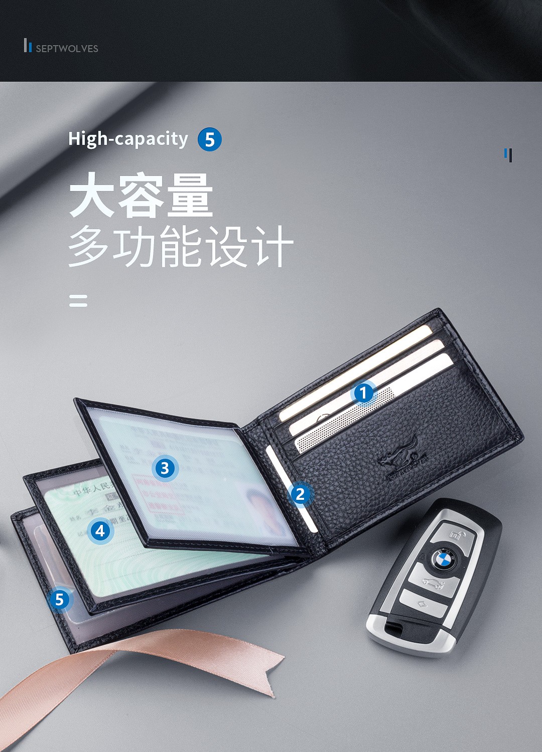 七匹狼驾驶证皮套男士多功能卡包真皮驾照保护卡套一体机动车证件灰色