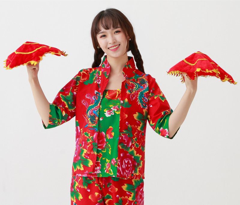 花衣服女村姑成人儿童演出服扭东北大秧歌的二人转演出服装女 红色三