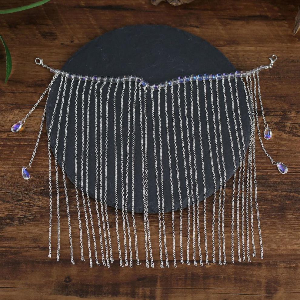 元宠面纱古风耳挂面帘汉服古装遮脸饰品古代遮面发饰超仙流苏银色面连