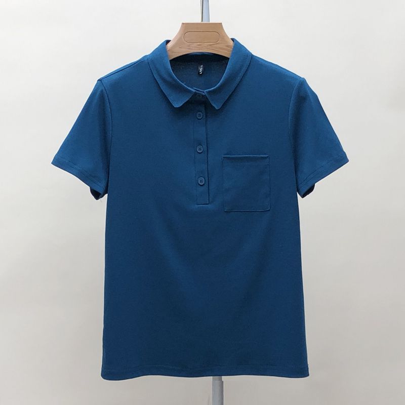短袖带领子的宽松半袖女带领t恤夏季新款polo衫翻领衣服领运动上衣