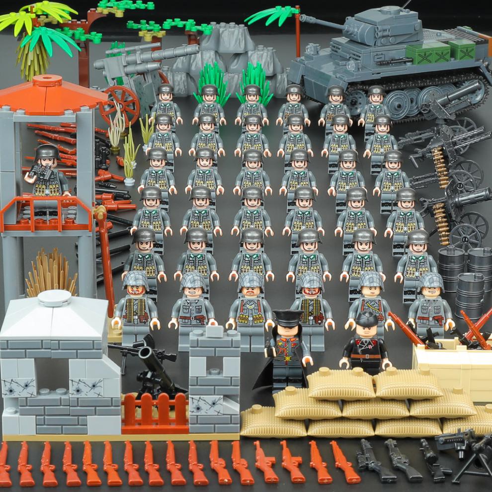 乐高二战系列军事人仔德军碉堡坦克小人偶拼装积木玩具男孩子男孩子