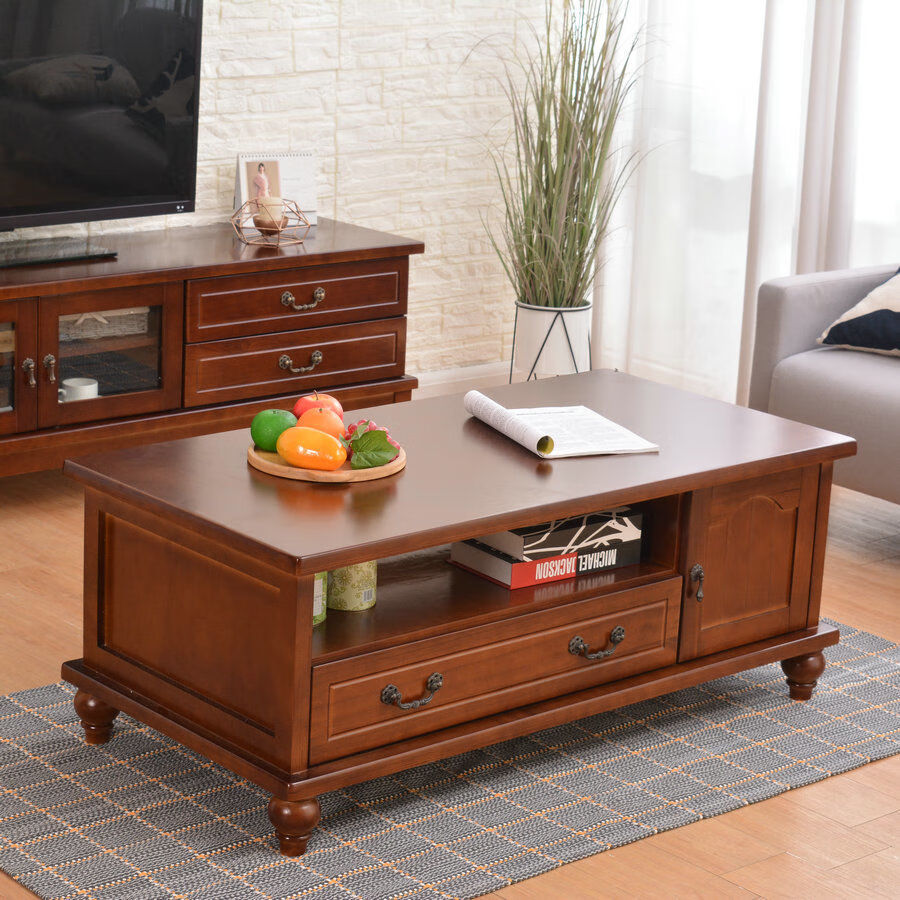 天府家逸(商场旗舰)全实木茶几简约现代美式乡村客厅创意小户型抽屉多