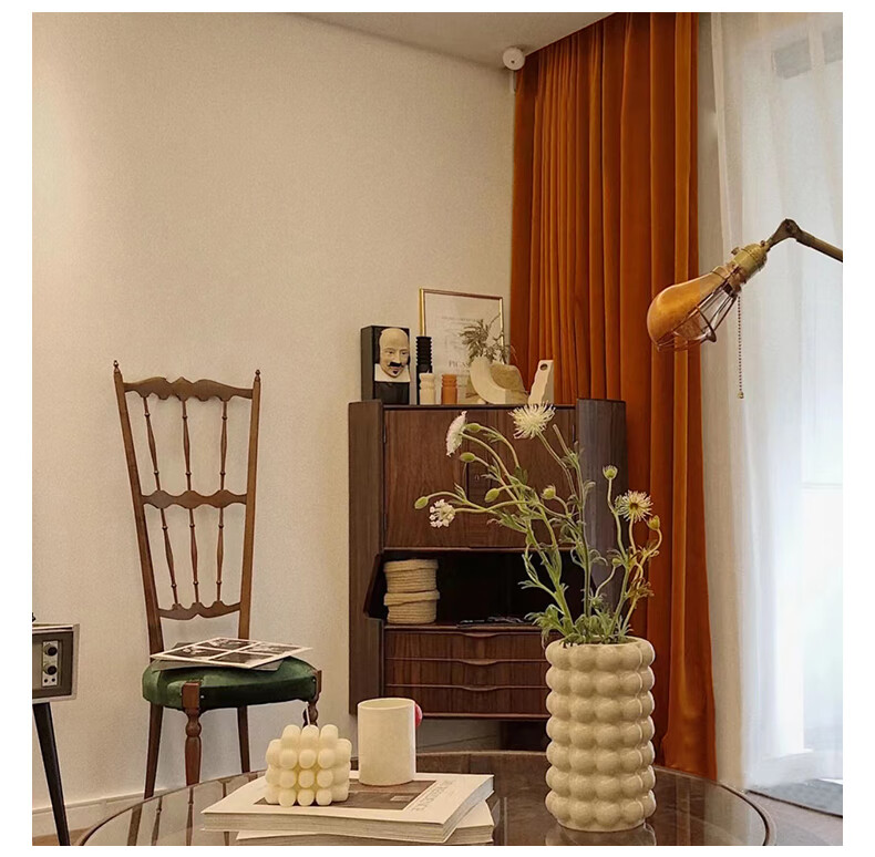 爱马仕橙窗帘 轻奢天鹅绒北欧爱马仕橙橘色黄色遮光丝绒卧室客厅色