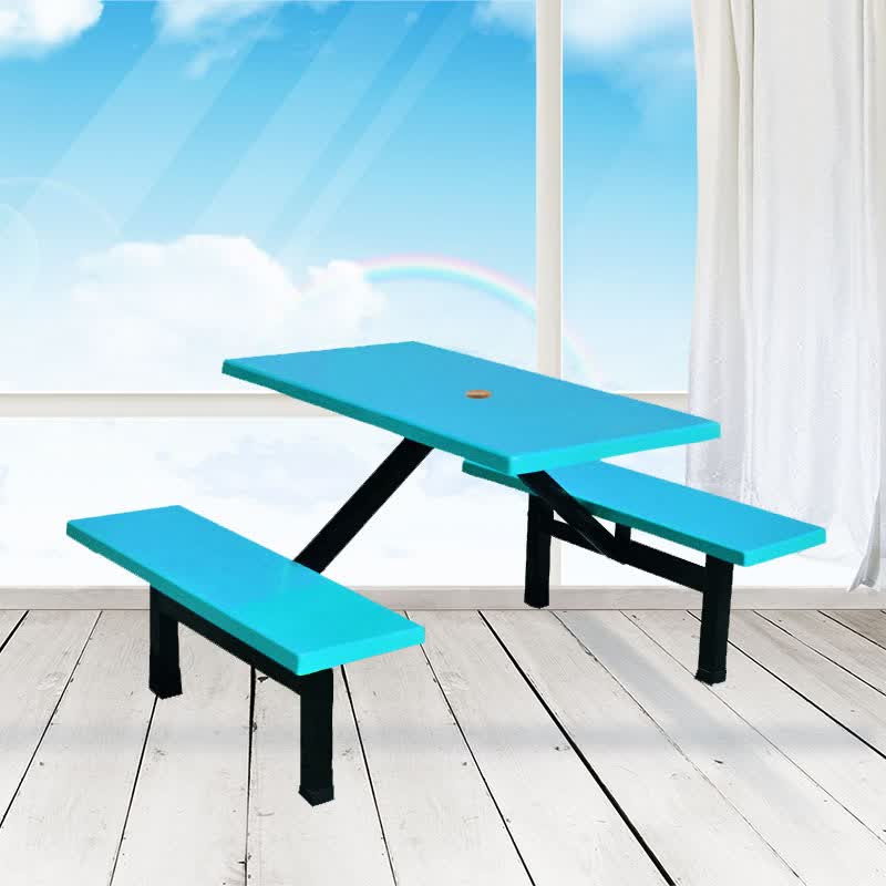 四人位餐桌椅户外玻璃钢连体组合餐桌超市门口桌椅食堂桌 八字架一