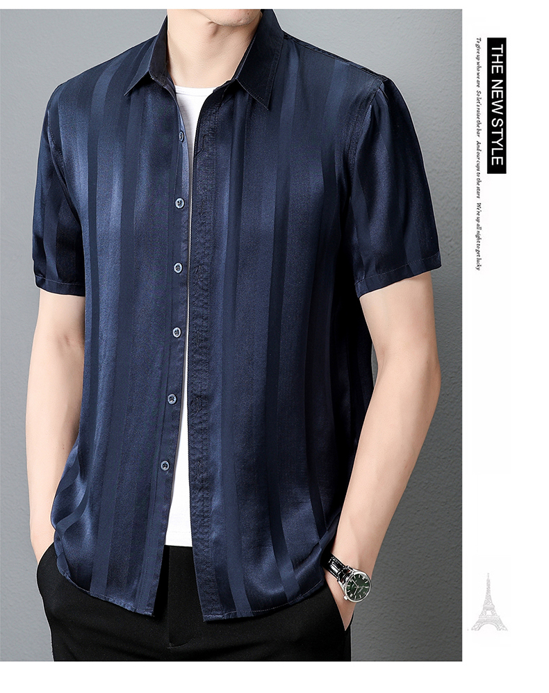 袋鼠(daishu)中老年衬衫男高端杭州丝绸夏装中老年男装衬衣男士短袖