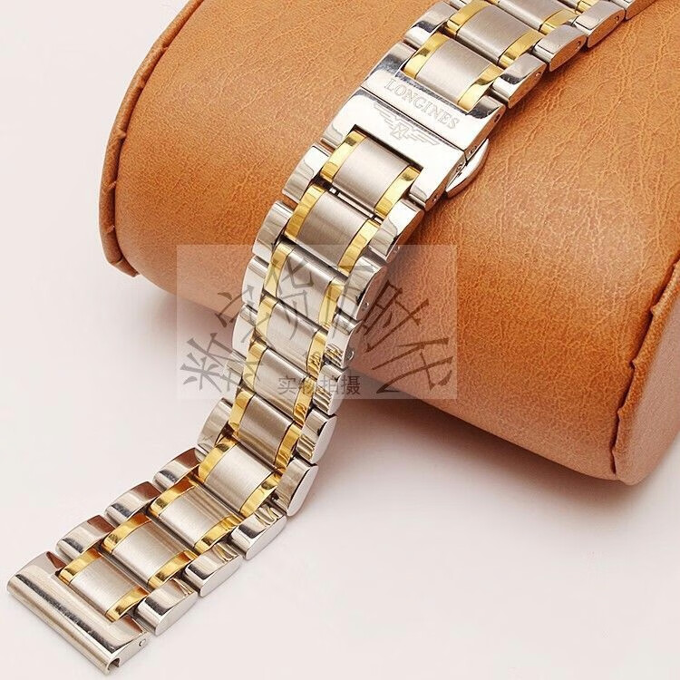 浪琴手表带浪琴名匠表带钢带男女不锈钢蝴蝶扣手表带月相l2弧口手表链