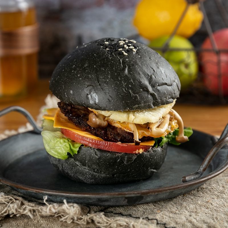 黑色墨鱼汁汉堡 供餐厅汉堡店网红多彩色汉堡面包胚双层早餐半成品