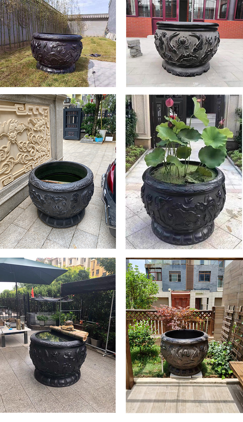 石雕花盆鱼缸庭院石头水缸青石仿古石盆户外石缸养鱼种花石材圆缸 a款