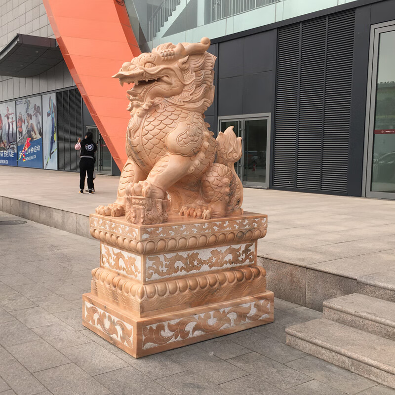 京石云 大理石汉白玉爪子石雕麒麟石头雕刻家用大门口装饰件 高度1米