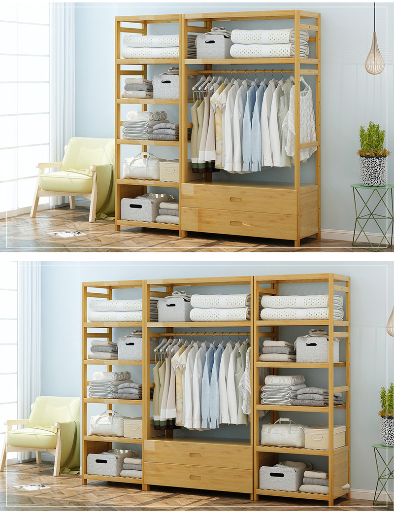igiftfire()简易衣柜竹木收纳柜衣服柜组合衣柜卧室柜挂衣柜储物柜置