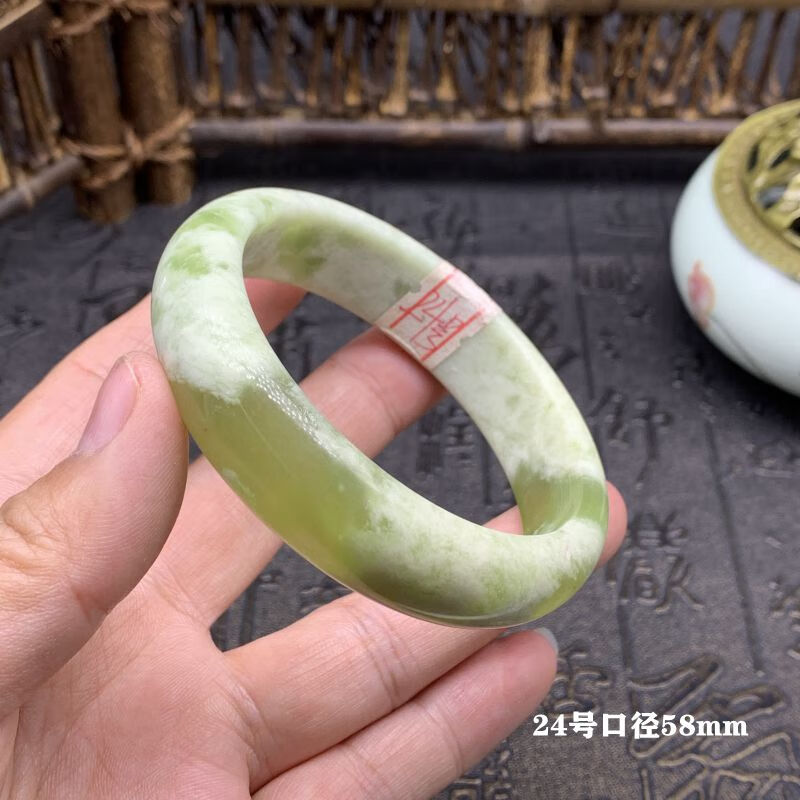 美朗格 岫玉手镯 岫玉贾翠花手镯 玉石手镯 岫玉绿料贾翠花手镯 18号