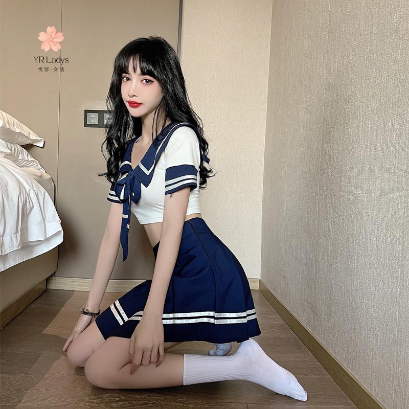 日系女团jk制服性感水手服清校服短款上衣 百褶短套装 紫色上衣 s