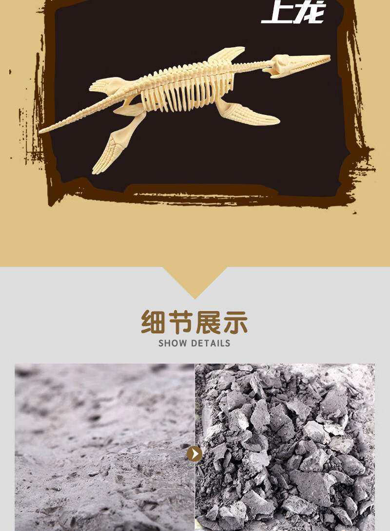 恐龙化石迅猛龙骨架拼装模型儿童手工diy制作考古挖掘石膏玩具 手链