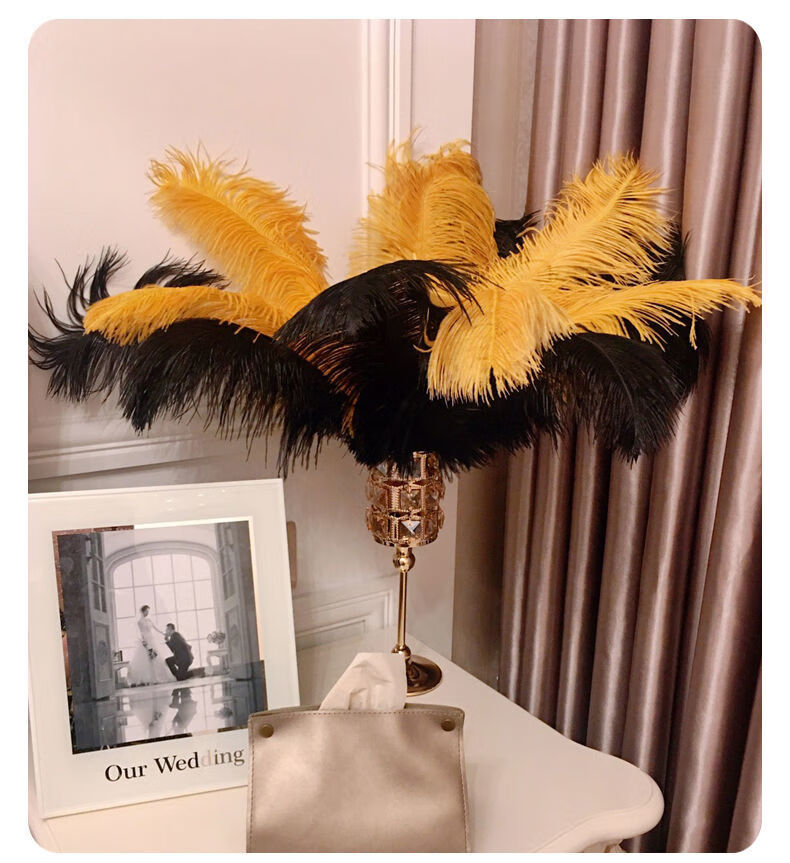 北欧羽毛装饰烛光晚餐道具水晶家用蜡烛台摆件3支4550淡旧粉鸵鸟毛