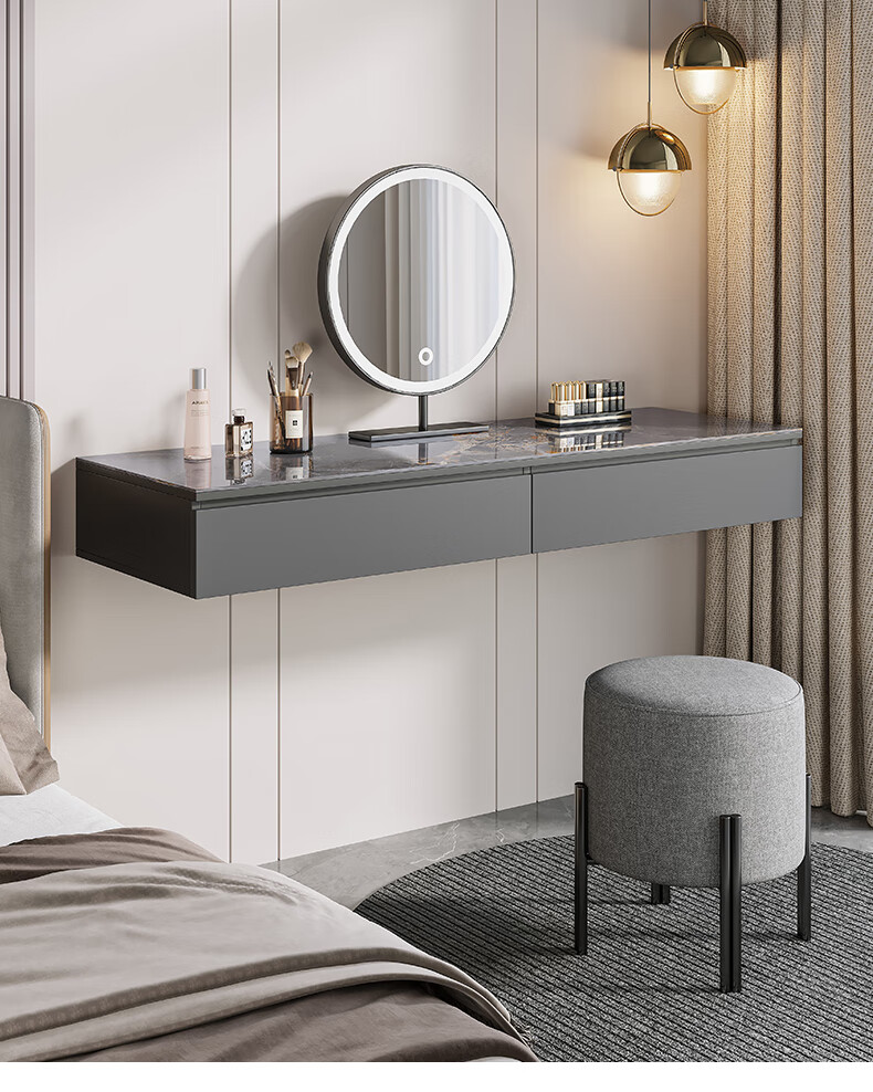 轻奢悬空岩板梳妆台书桌一体现代简约小户型床边悬浮式壁挂化妆桌 1