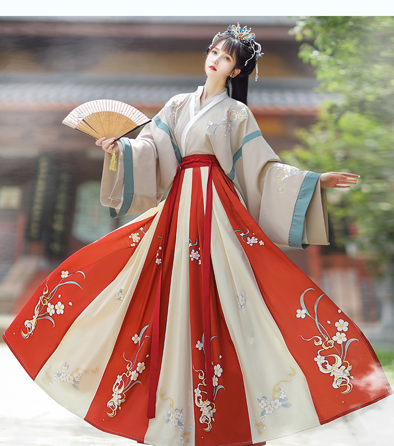 汉服女 中国风白菜晋制交领齐腰魏晋风古装日常 外衣 里衣 6米红色色