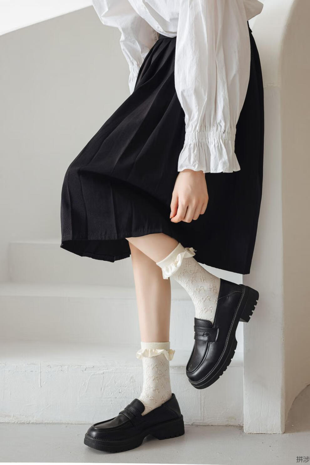 拼涉 袜子女可爱花边蝴蝶结jk洛丽塔袜日系ins风休闲居家小仙女学院风