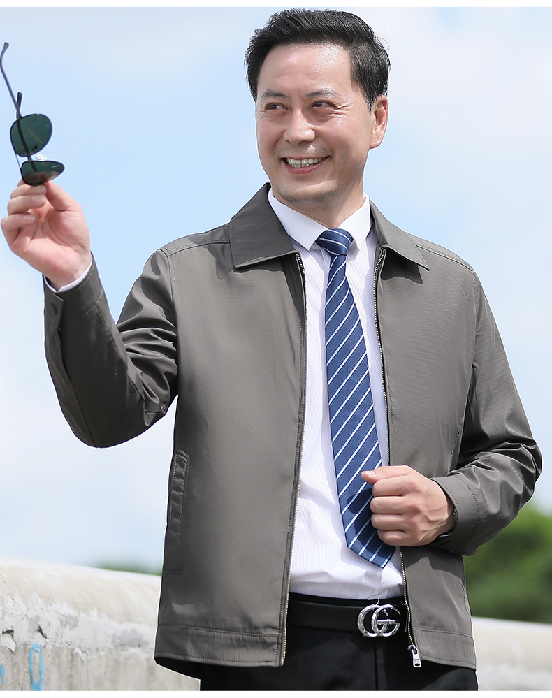 年轻领导干部服装书记行政款夹克爸爸春秋装中年男士外套翻领薄款春季