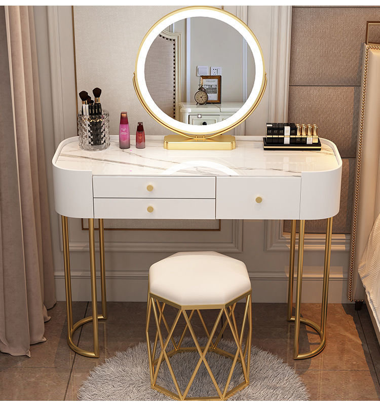 轻奢感梳妆台卧室现代简约年新款小户型网红风化妆桌 w白金色 uv桌面