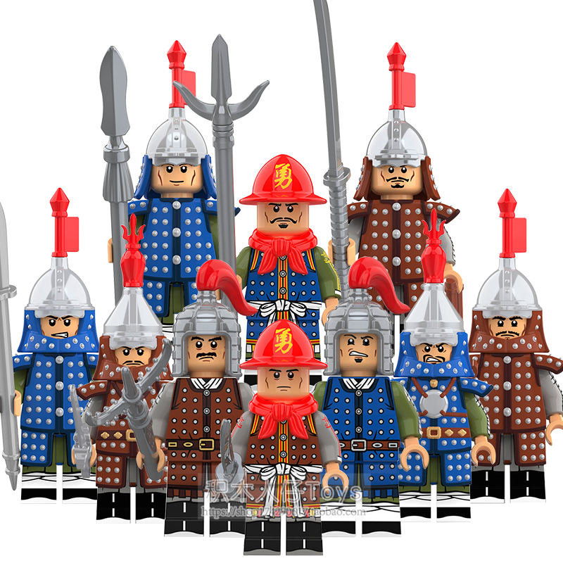 古代明朝士兵积木人仔大明神机营兵铠甲拼装玩具kt1091 带刀将领小队