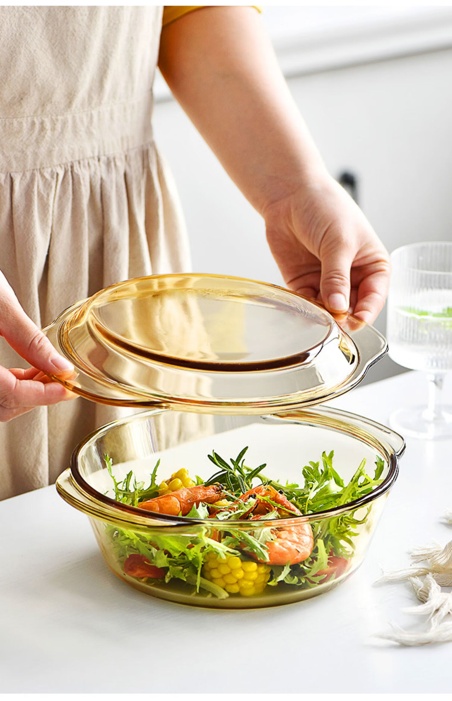 玻璃碗带盖微波炉专用的碗耐高温加热器皿家用泡面碗大汤碗蒸蛋碗 2只