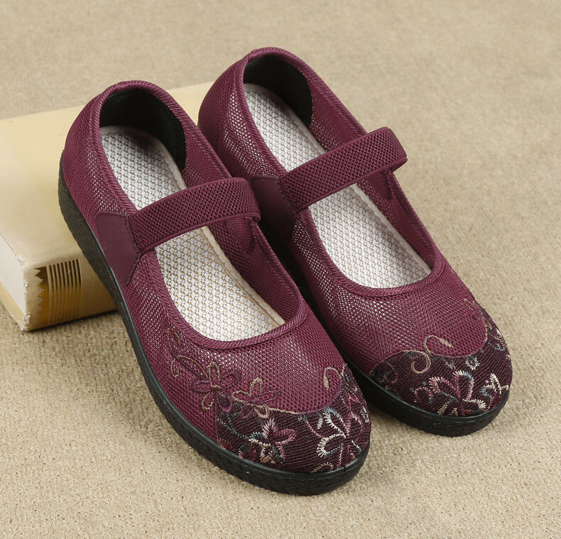 网鞋夏季老北京布鞋老人女鞋软底女大码老太太鞋红色34宽松款脚瘦减一