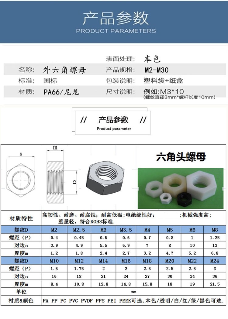 pa66尼龍墊片六角螺母 m2-m24塑膠螺母尼龍螺帽墊圈 塑料螺母平墊 m10