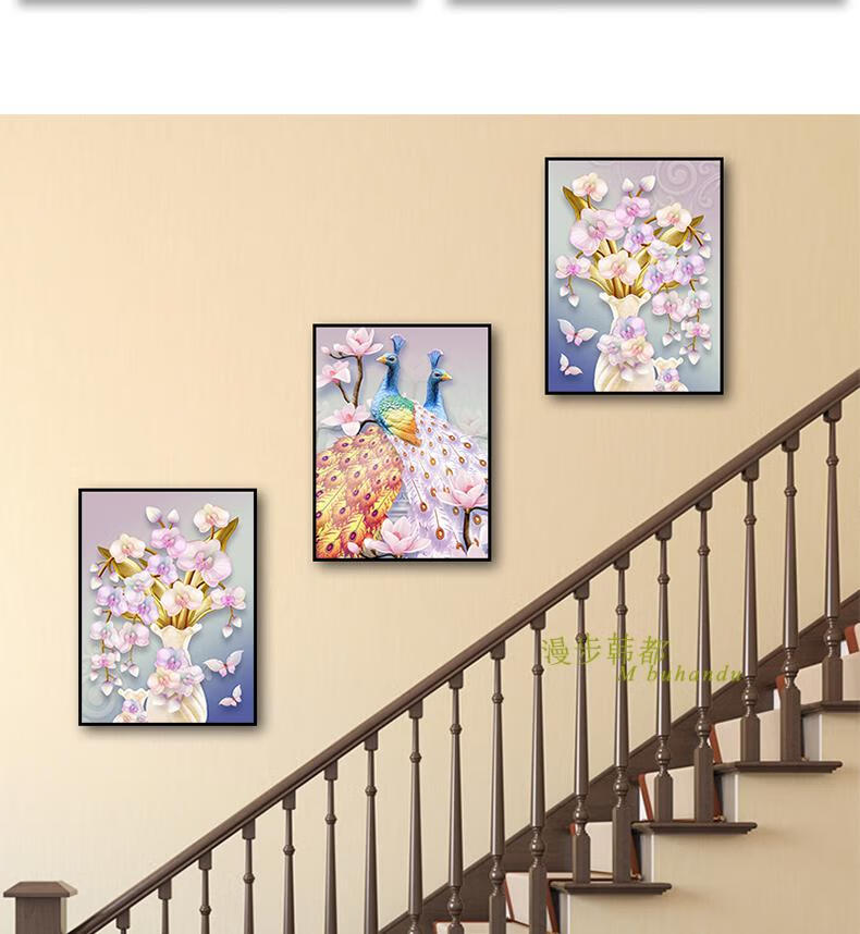 楼梯间挂画欧式走道楼道装饰壁画复式楼走廊装饰画过道墙上三联画 03