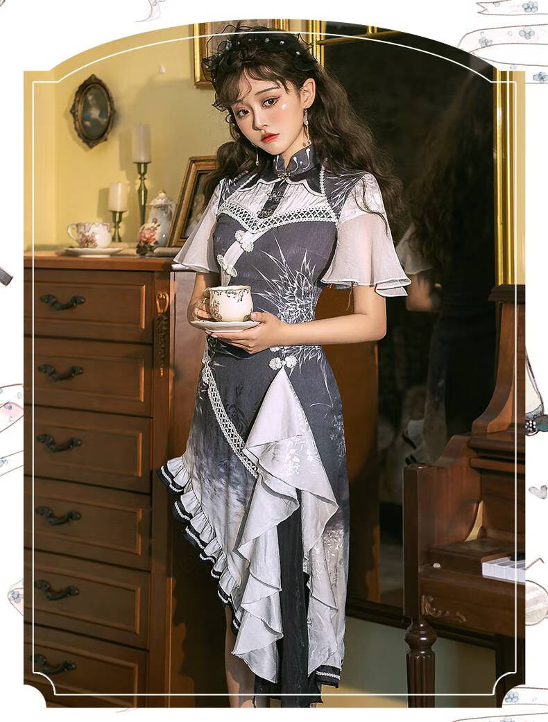 古典樱洛芙 lolita裙 孤鹤鸣op日常轻lo中国风旗袍款优雅显瘦连衣裙送