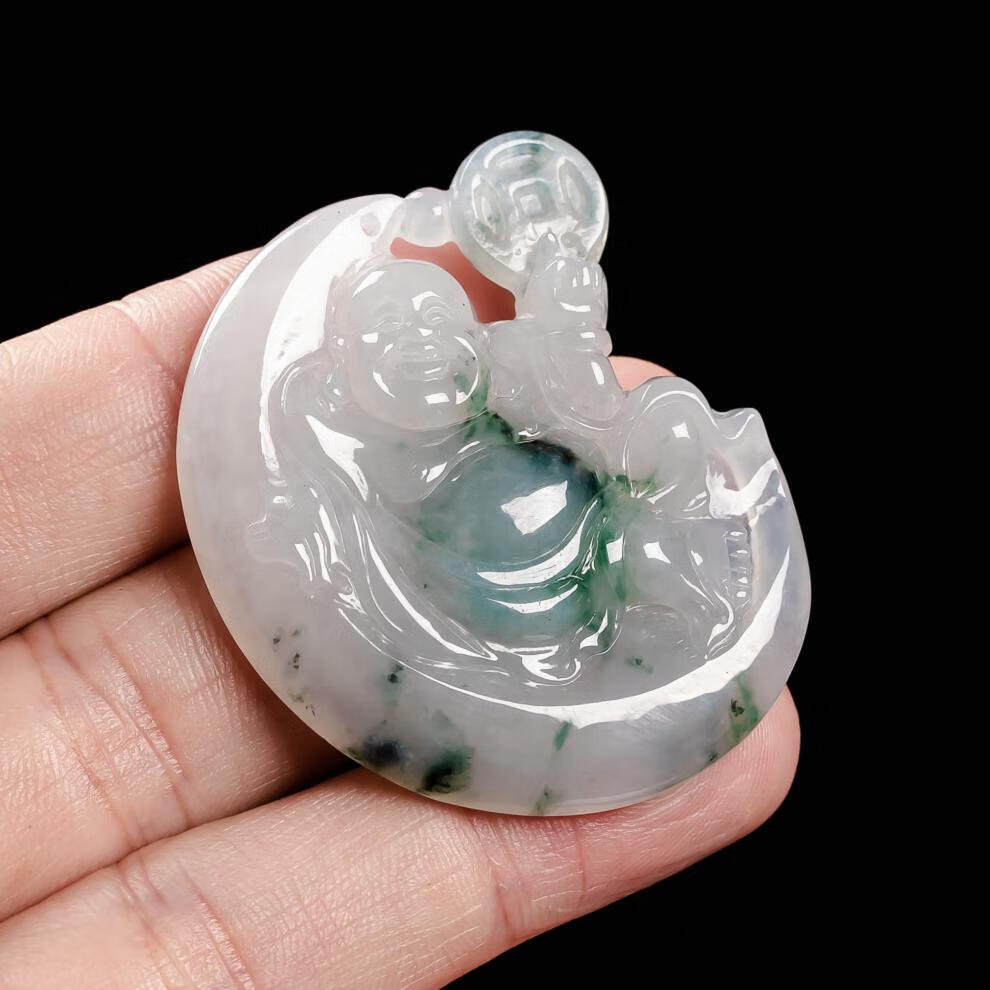 居仁堂翡翠a货佛公霸气九龙头精雕生肖龙行天下蓝水龙牌吊坠佛挂件