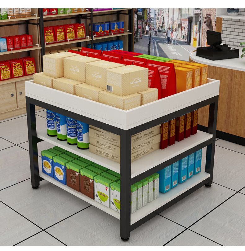 淘苏 超市堆头货架架钢木牛奶粮油地堆水果展示台礼品盒堆架三层促销